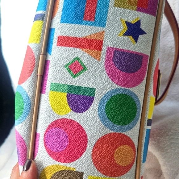 New Dooney & Bourke Leather Art Deco Zip Crossbody Colorful W Key Clip - Picture 7 of 10